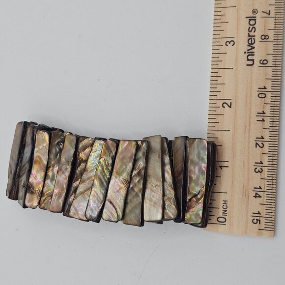 Women's Arm Wristlet Wide Iridescent Abalone Shell Stretchy Bracelet Jewelry - Picture 13 of 13